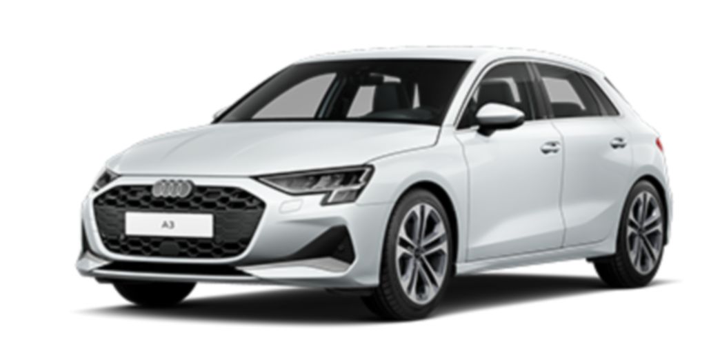 White Audi A3 side and front view