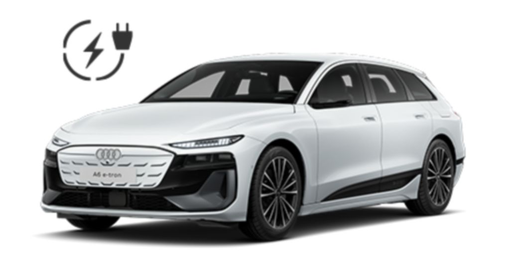 White Audi A6 Avant e-tron side and front view