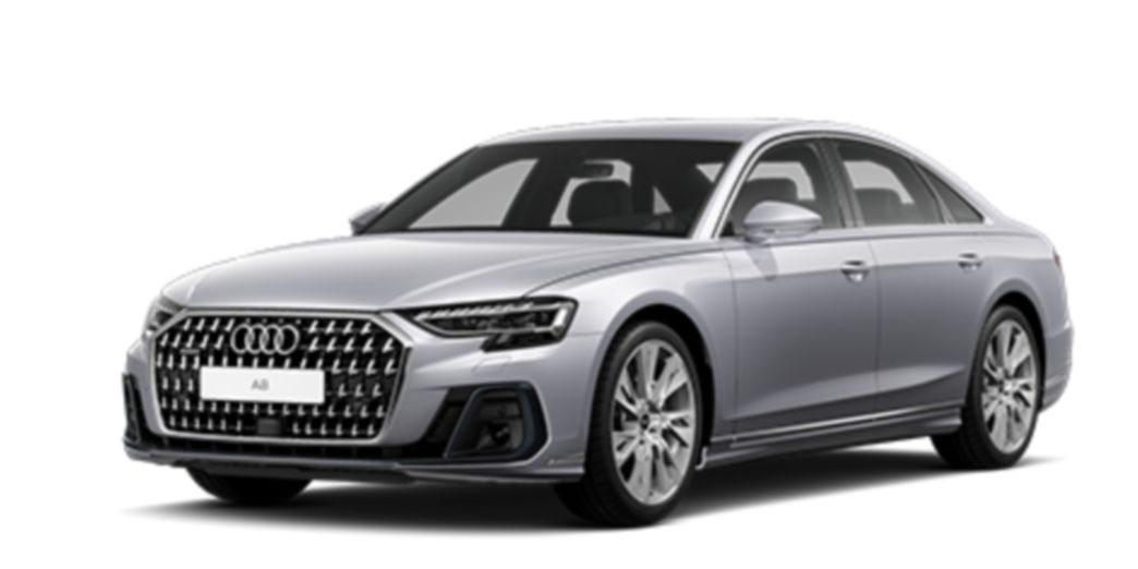 Grey Audi A8 front and side view