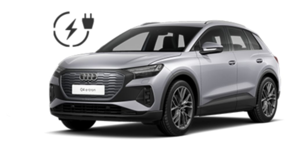 Grey Audi Q4 e-tron side and front view