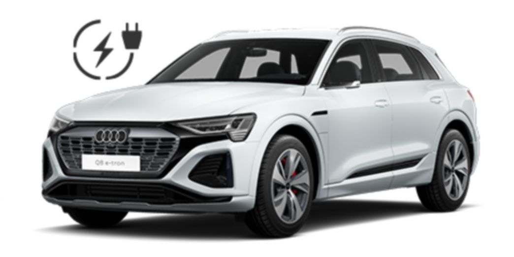 White Audi Q8 e-tron side and front view