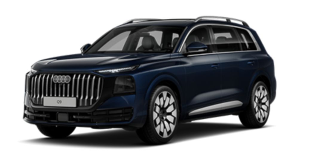 Audi Q9 blu, vista frontale e laterale