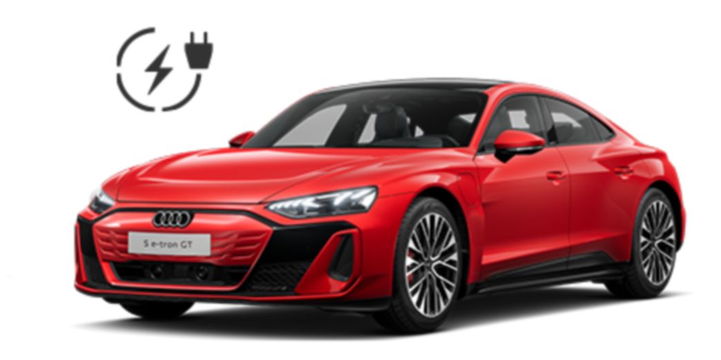 Red Audi e-tron GT side and front view