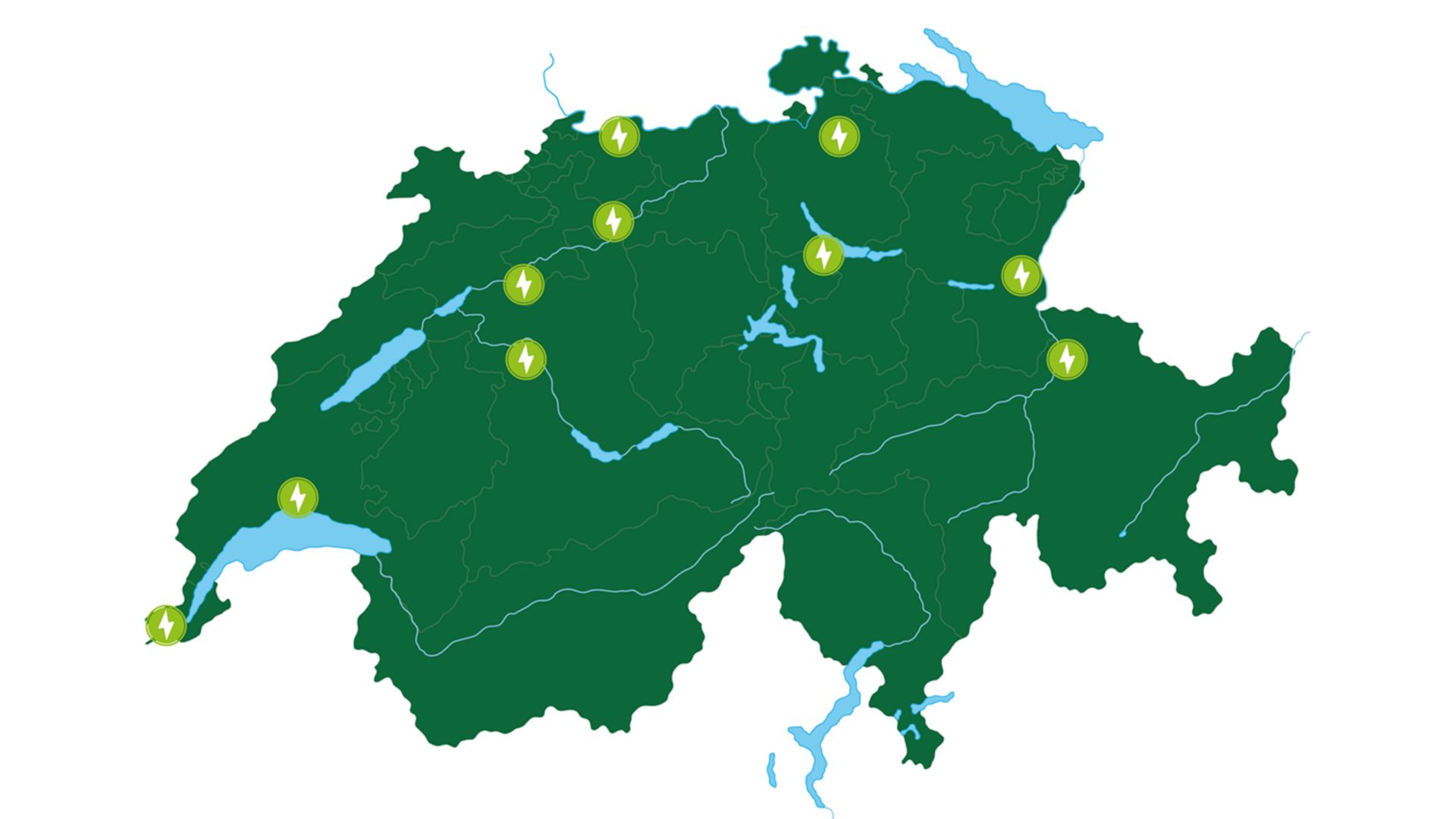 Swiss map with 180 kW charging stations 