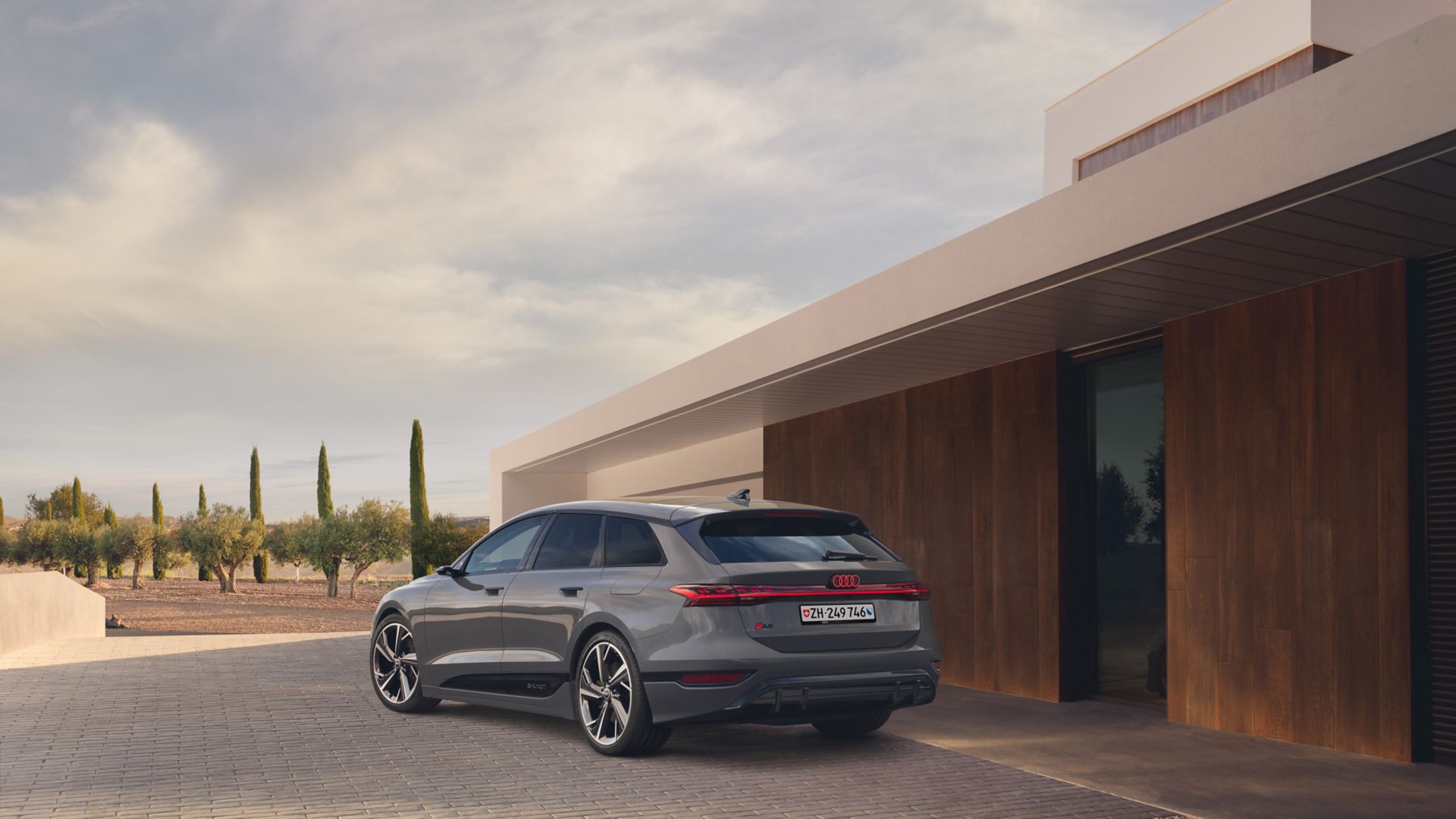 Grey Audi A6 e-tron rear