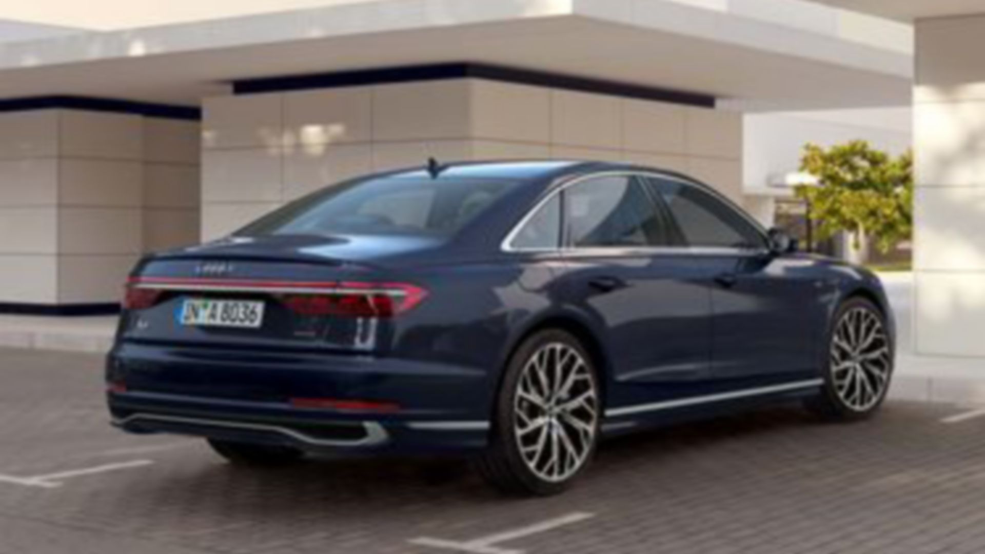 Audi A8 in black, rear view