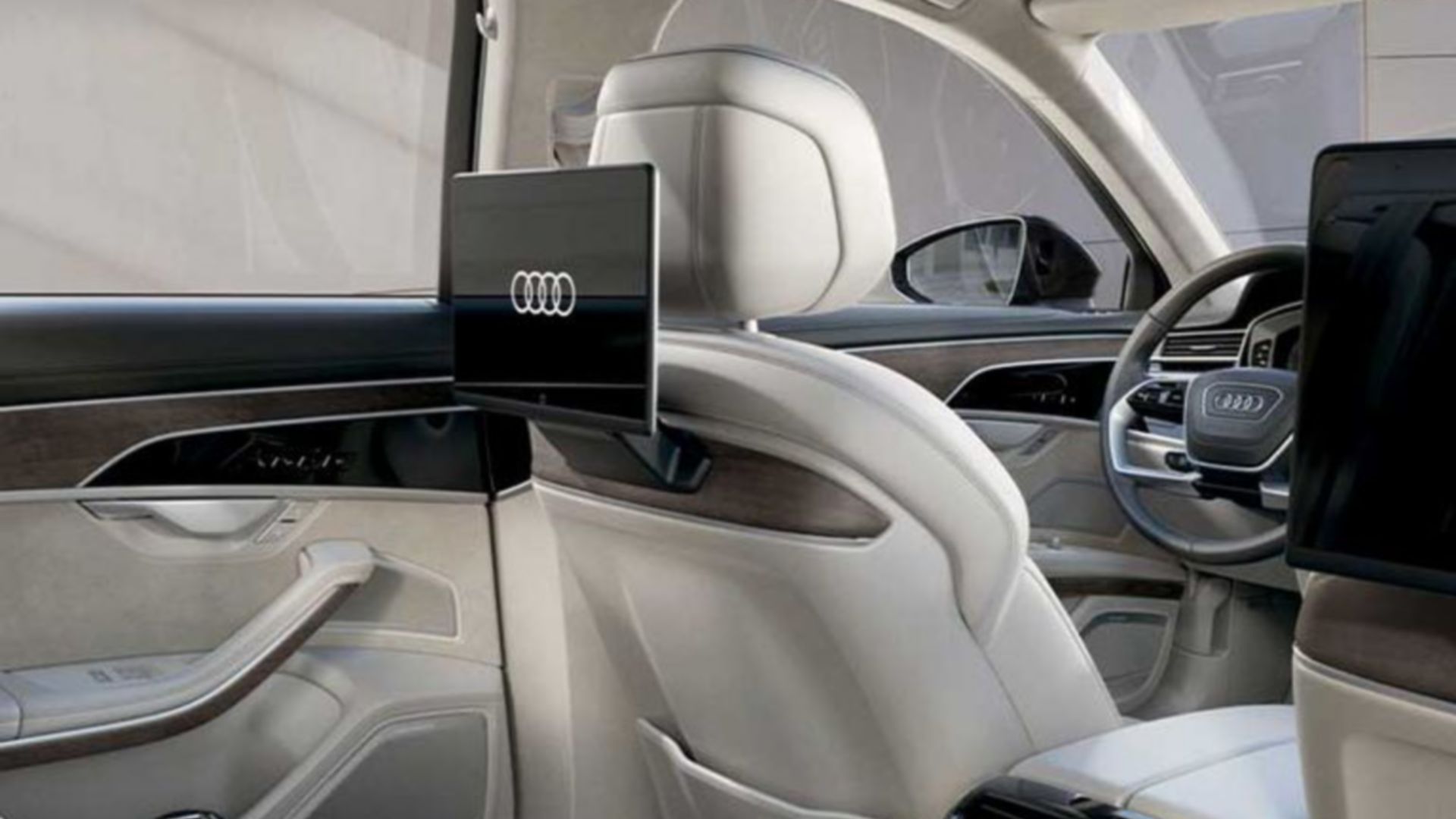 Audi A8 rear seats with screens, white