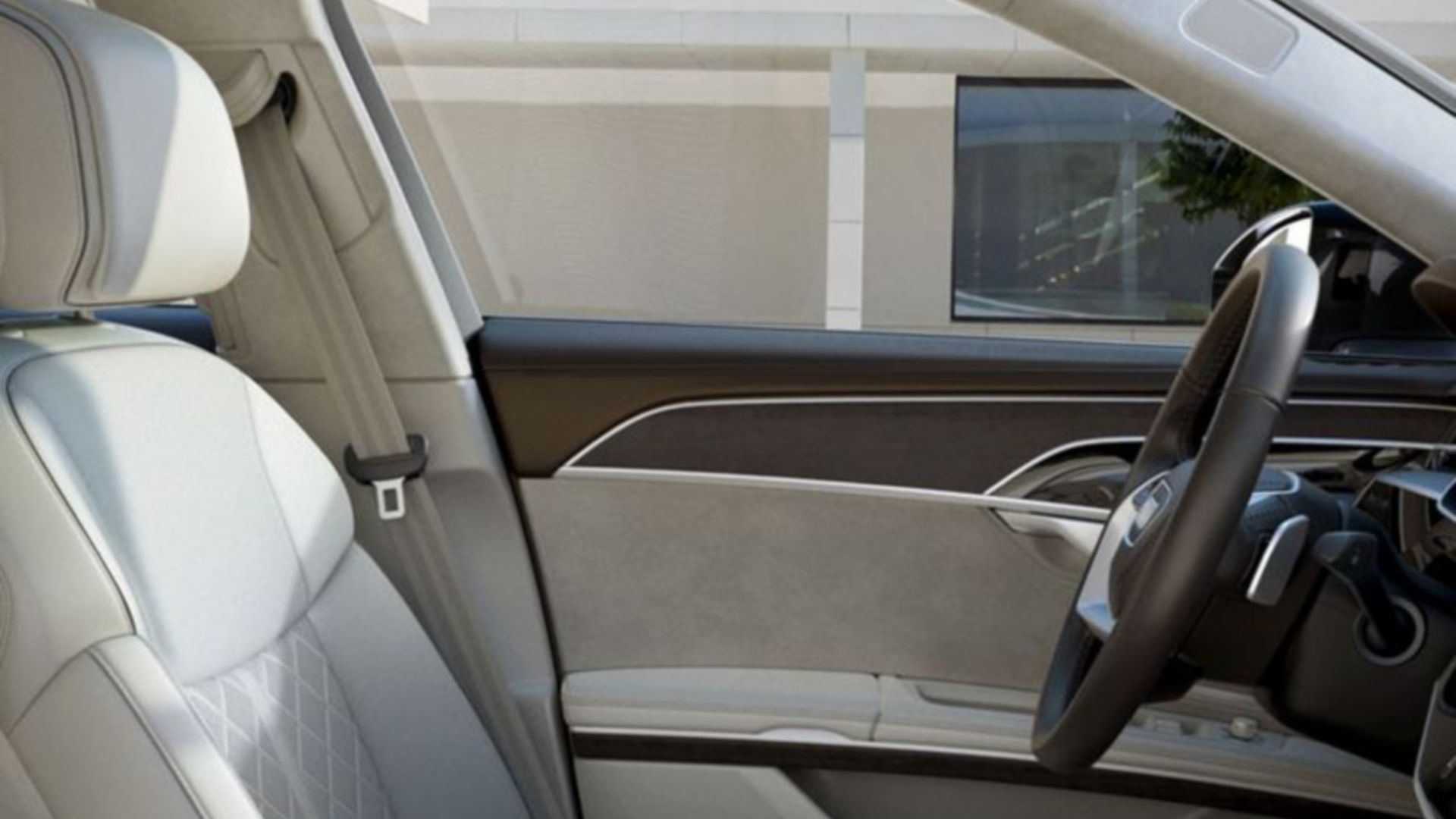 Audi A8 cockpit, front seats, white