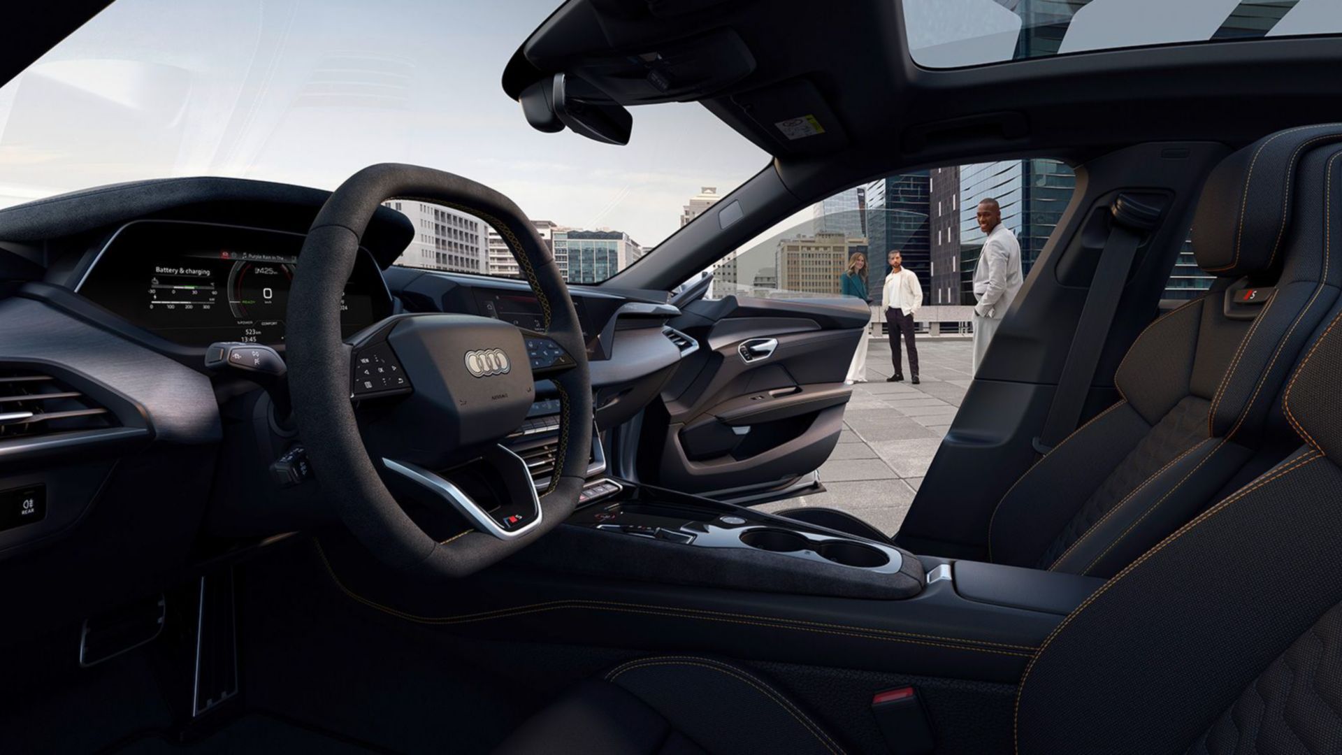 Grauer Audi S e-tron GT Cockpit mit offener Tür