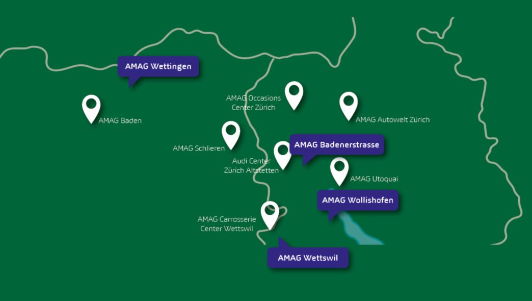 Karte AMAG Betriebe rum um Zürich