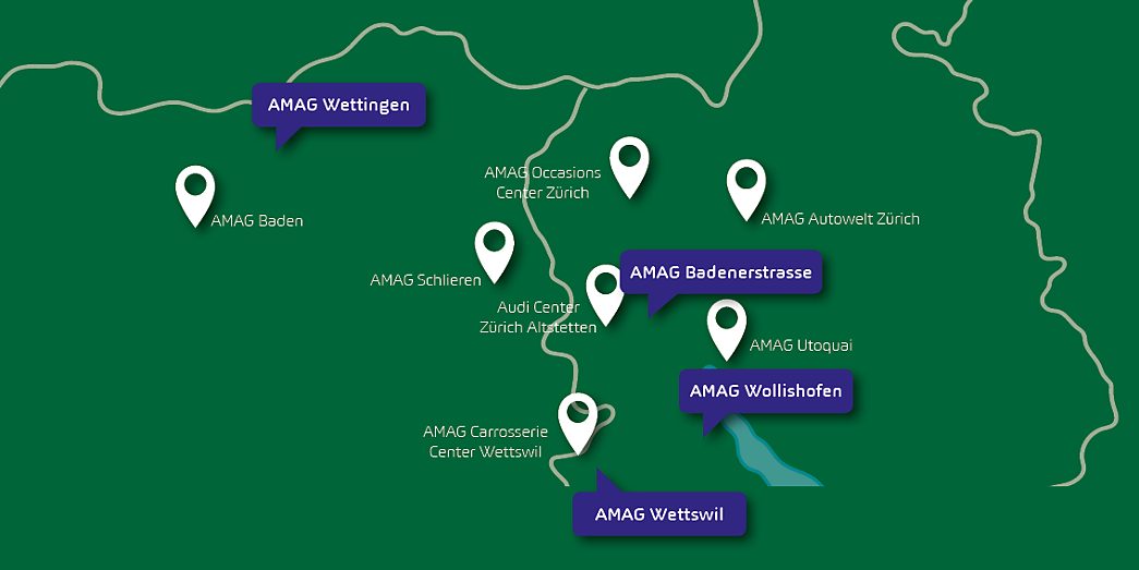 Karte AMAG Betriebe rum um Zürich