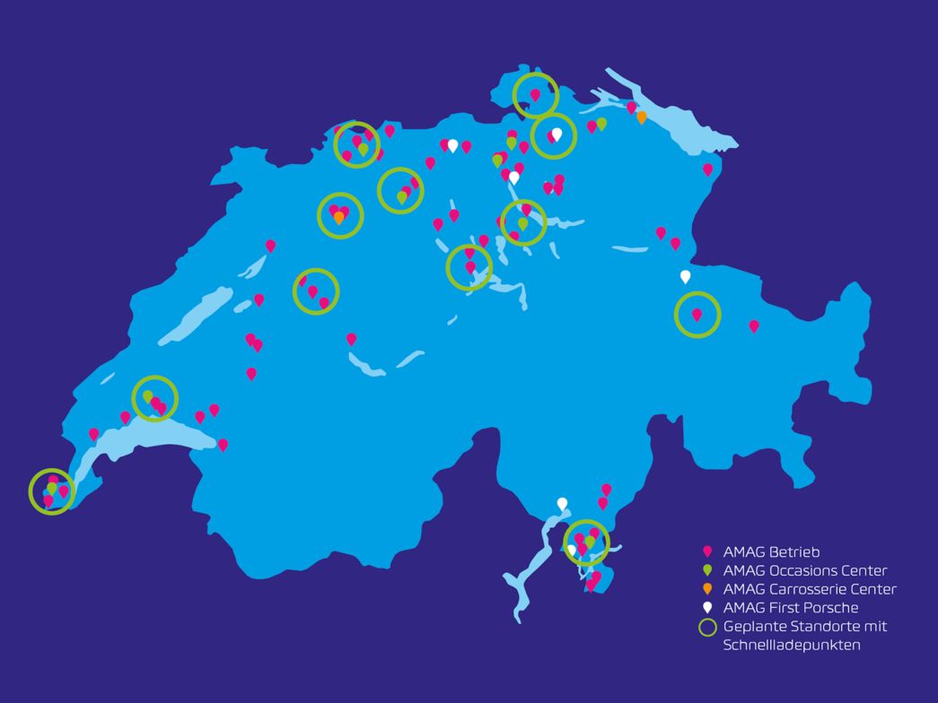 Karte mit eingezeichneten Schnellladepunkten