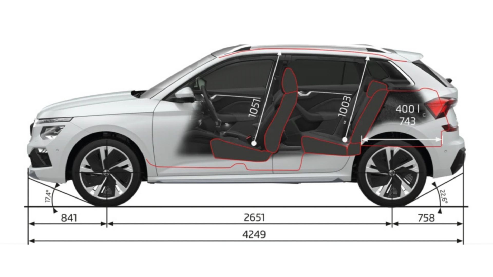 Weisser Skoda Kamiq SUV Abmessungen
