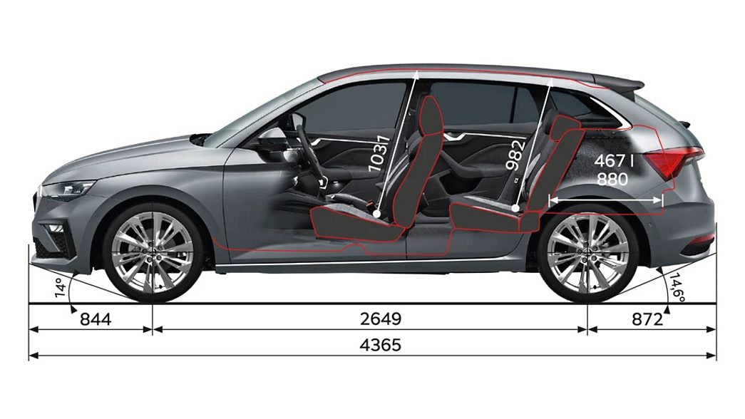 Dimensions de la Škoda Scala grise