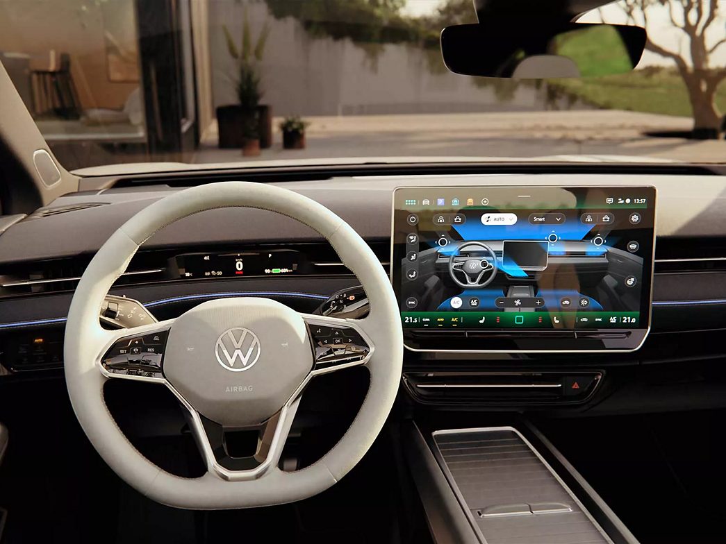 Blick aufs Display und die Darstellung der Klimatisierung/Luftströme des VW ID.7