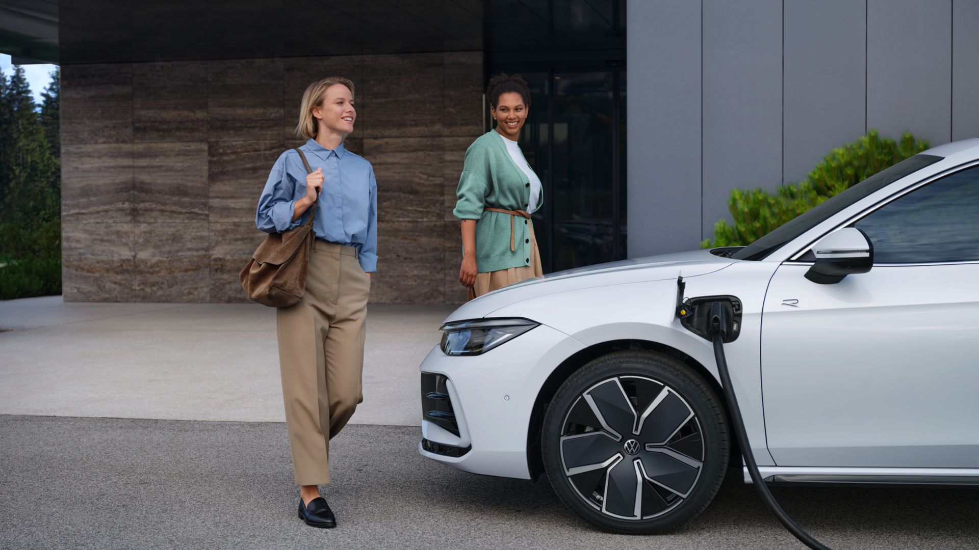 The new VW Passat at a charging station 
