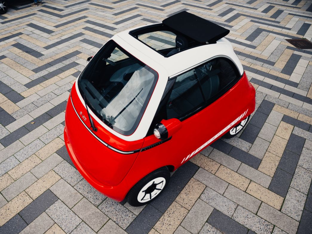 Red Microlino view from the top