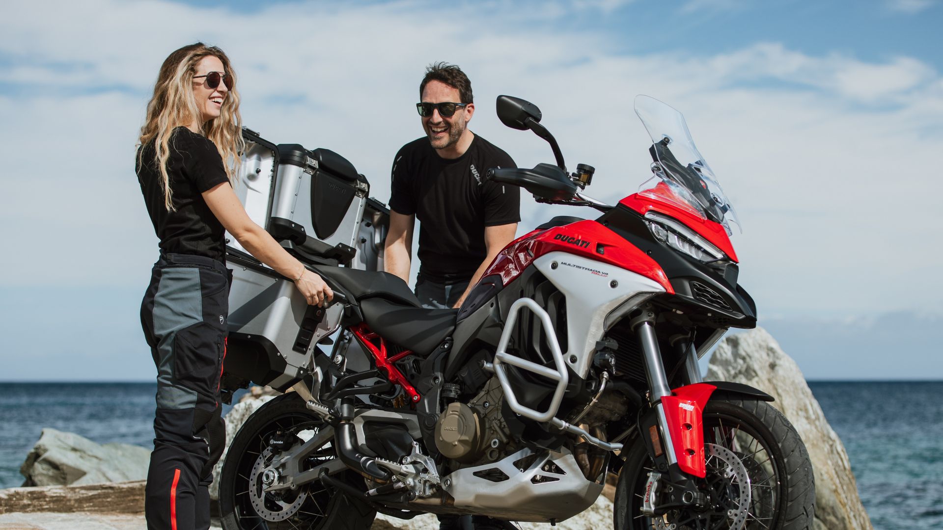 Ducati couple by the sea
